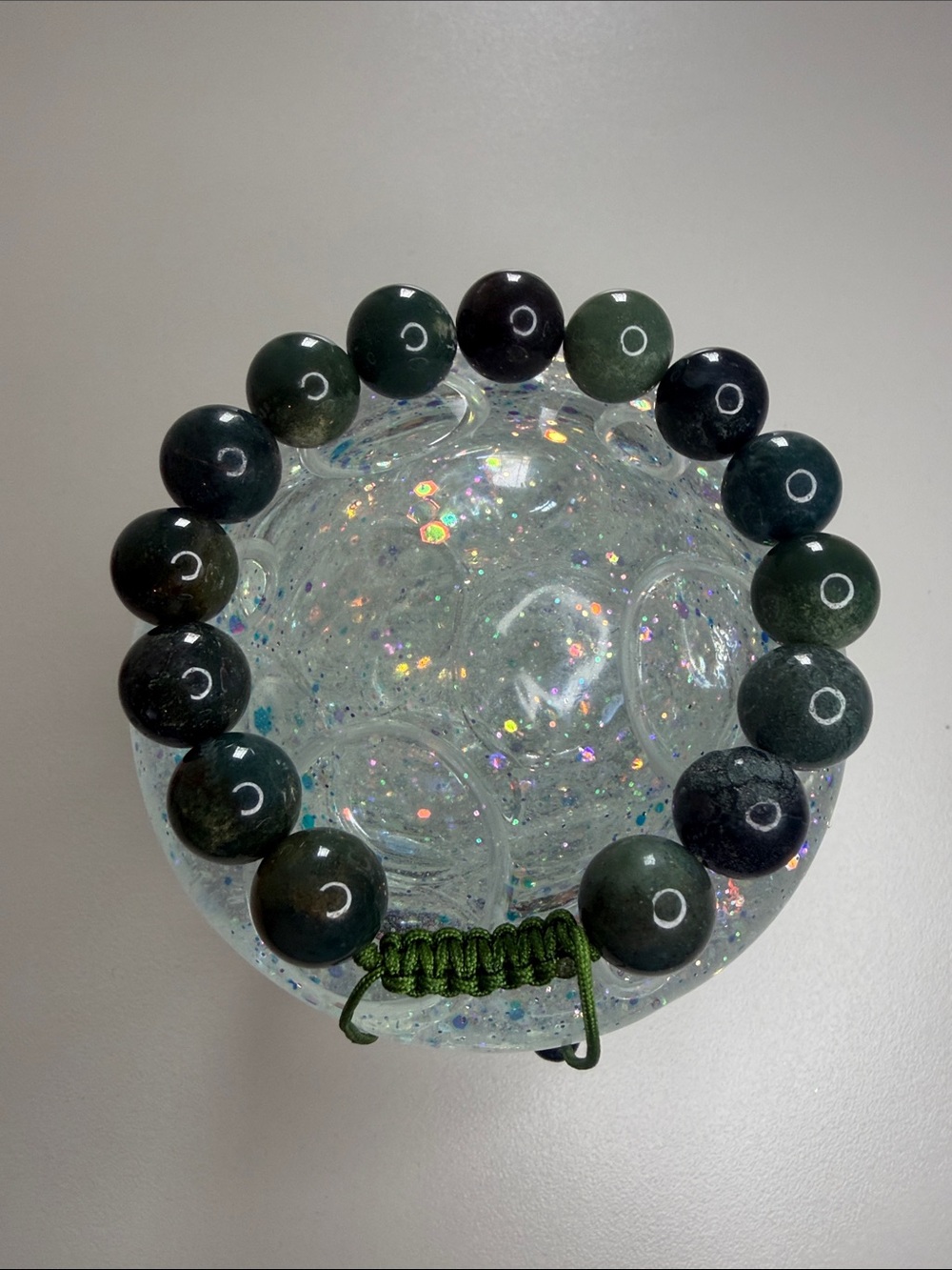 Dark Green Moss Agate Stone Beaded Unisex Bracelet